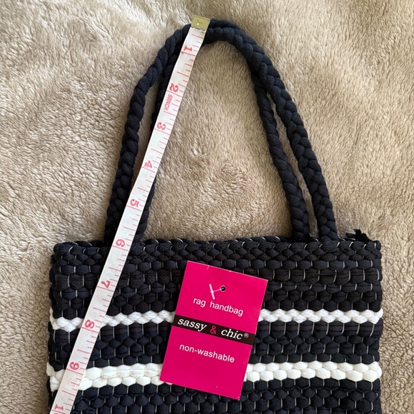 NWT Black and White rag handbag with Braided Handles - Picture 6 of 7